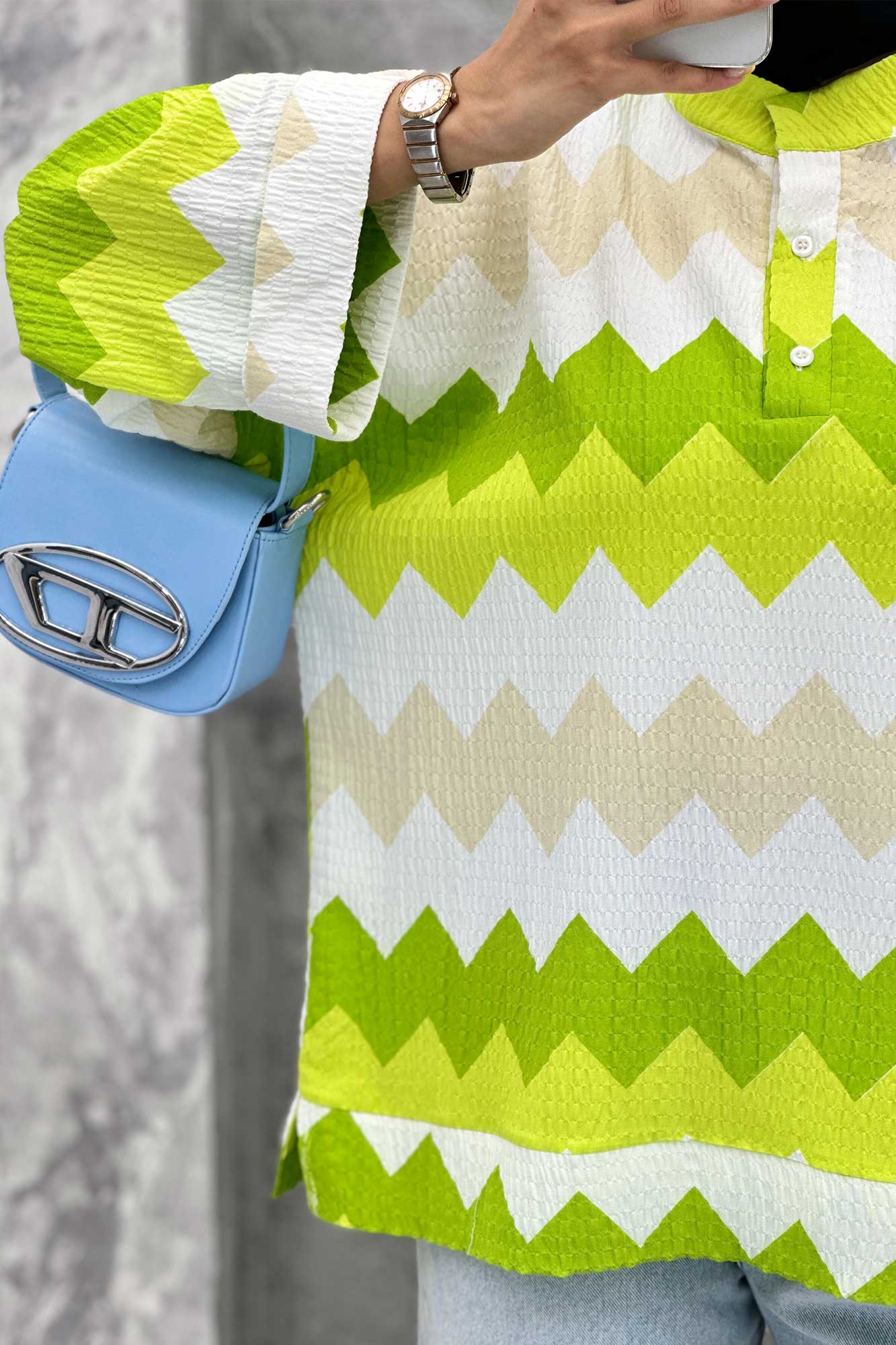 مانتو یقه سه سانت آستین بلند کراش جناقی