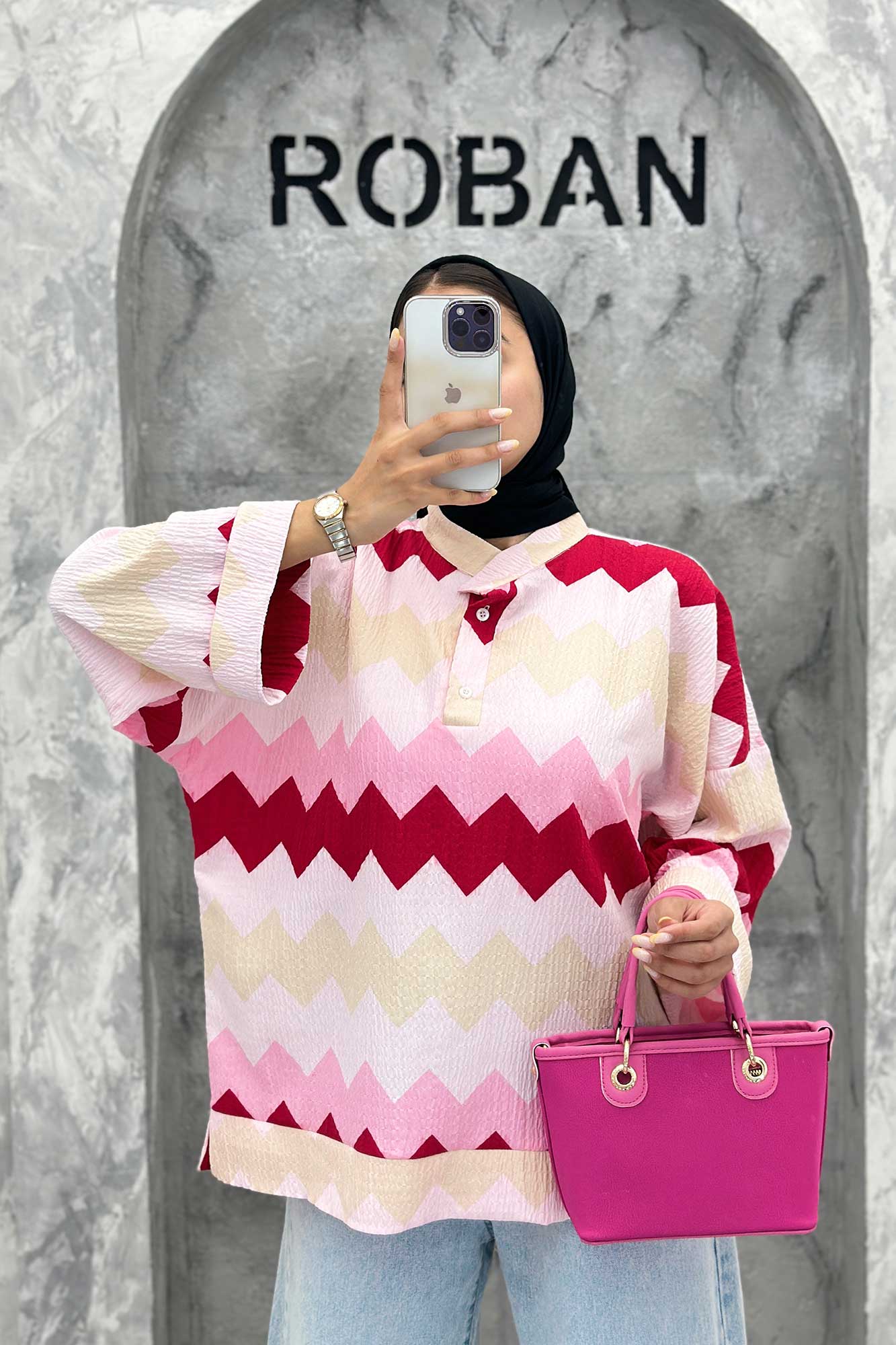 مانتو یقه سه سانت آستین بلند کراش جناقی