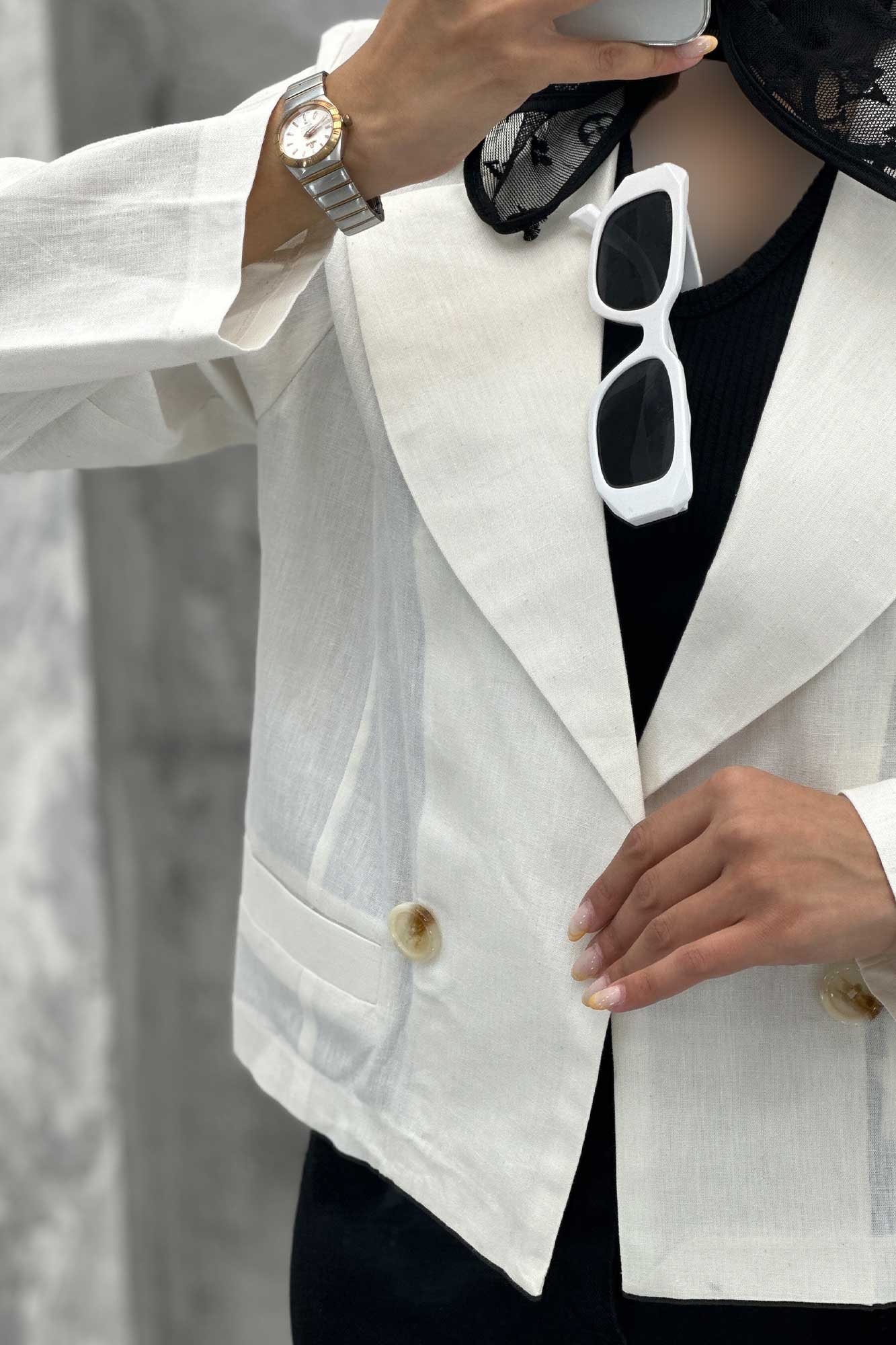 کت کراپ جیب فیلتو لینن