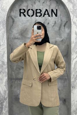 مانتو کتی دو دکمه لینن ژاکارد