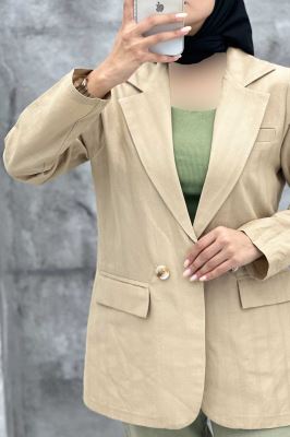 مانتو کتی دو دکمه لینن ژاکارد