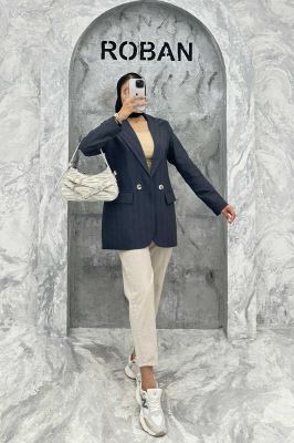 مانتو کتی دو دکمه لینن ژاکارد