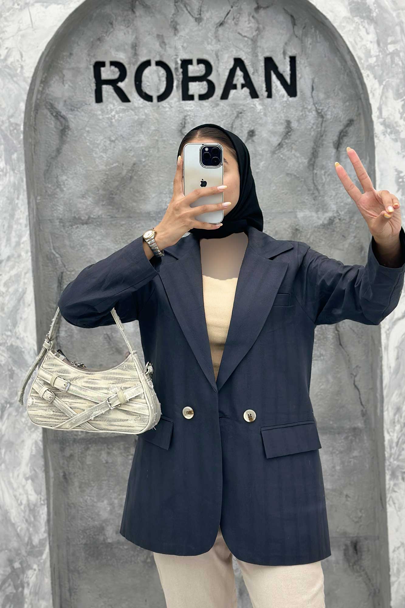 مانتو کتی دو دکمه لینن ژاکارد