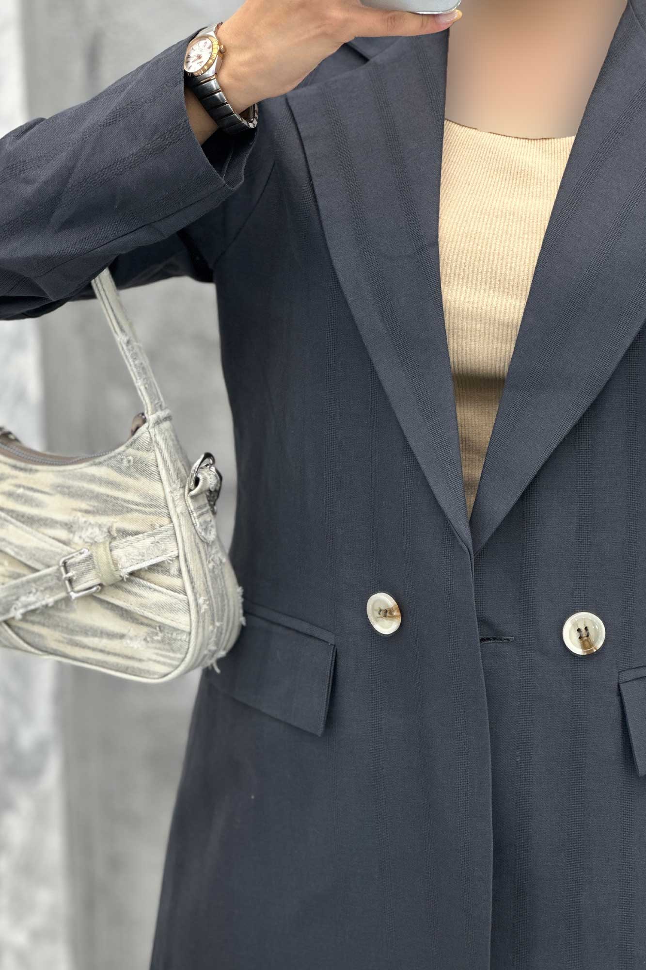 مانتو کتی دو دکمه لینن ژاکارد