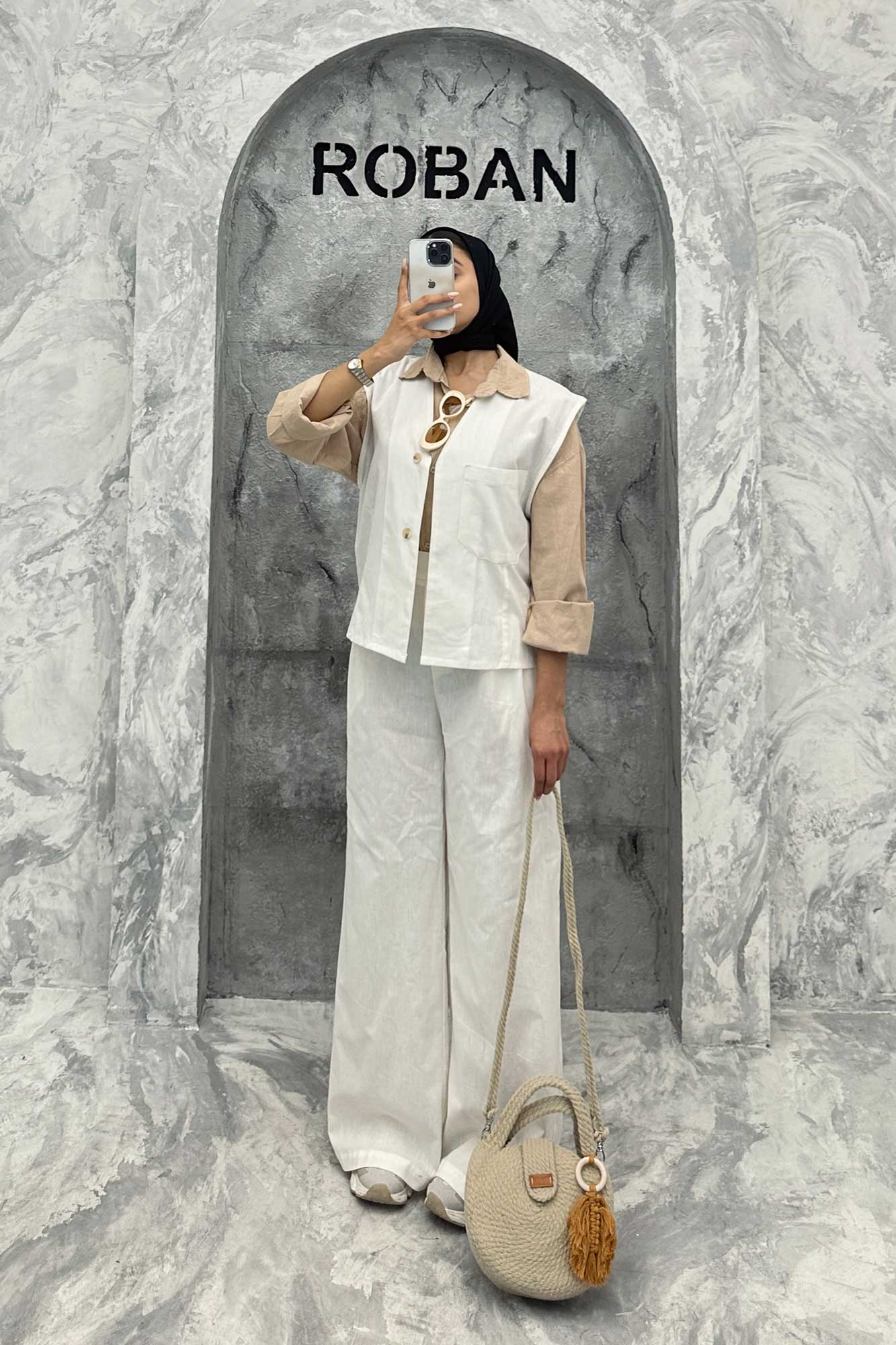 ست ژیله و شلوار تک جیب لینن کاترین