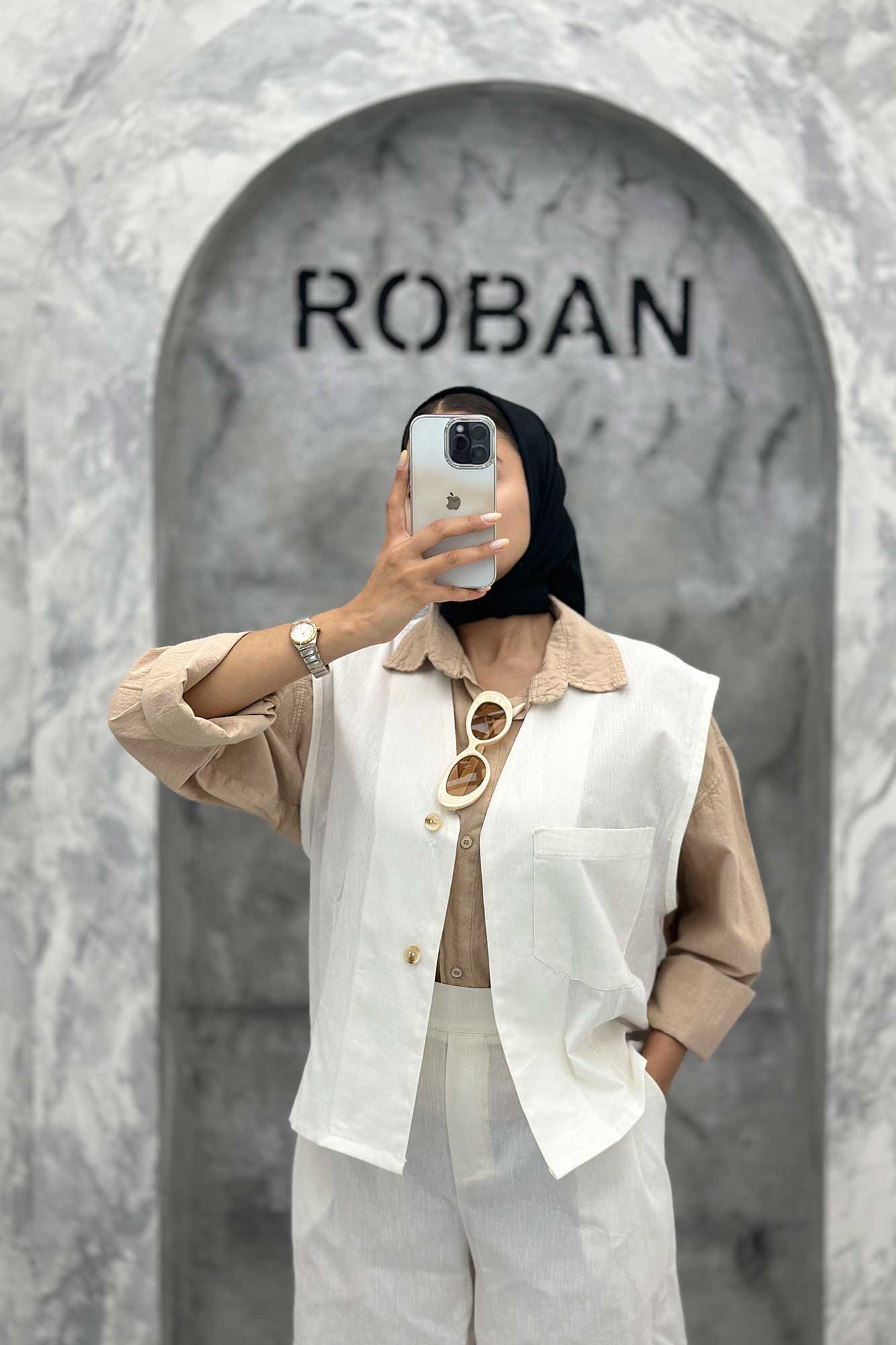 ست ژیله و شلوار تک جیب لینن کاترین