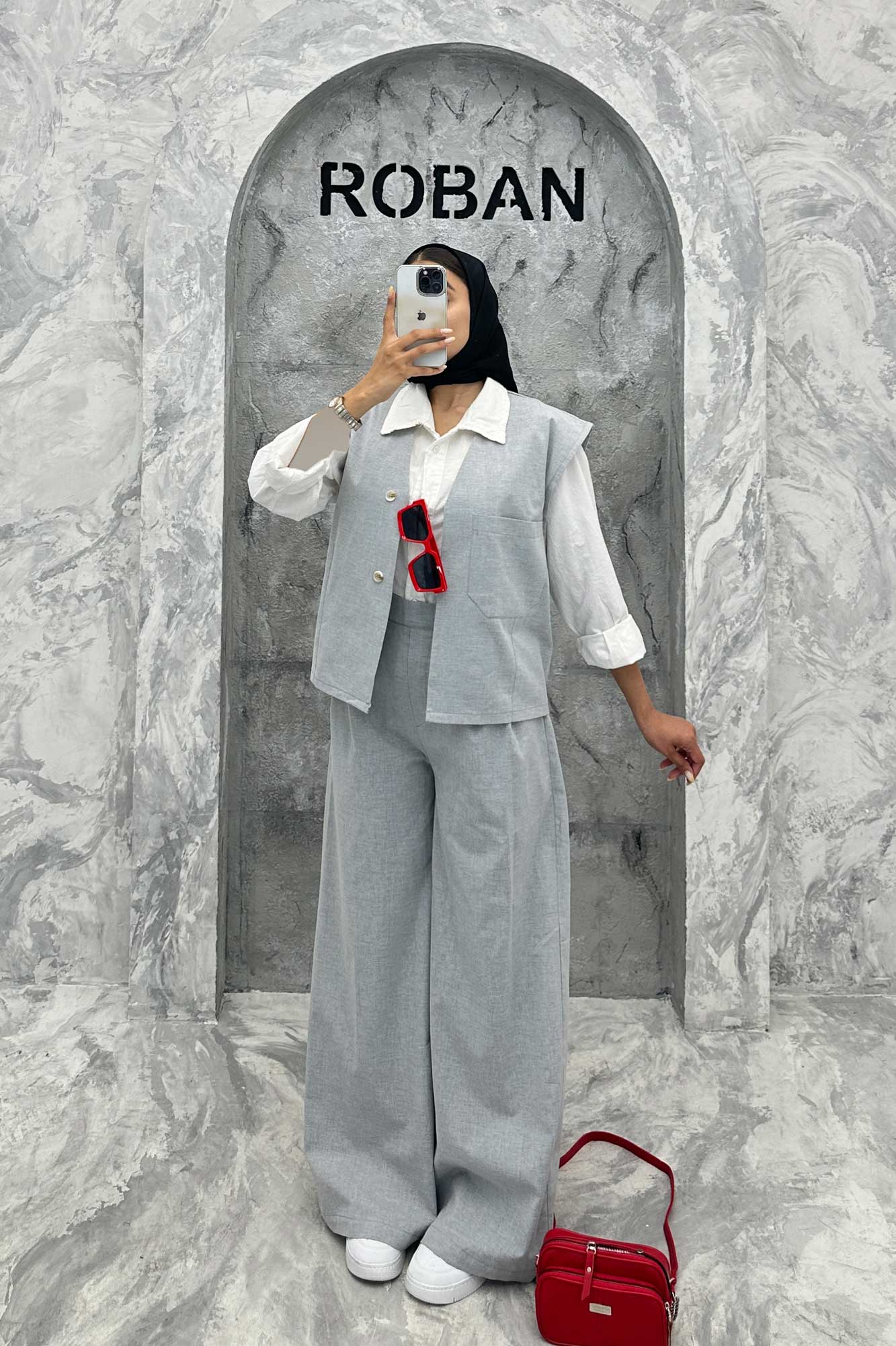 ست ژیله و شلوار تک جیب لینن کاترین