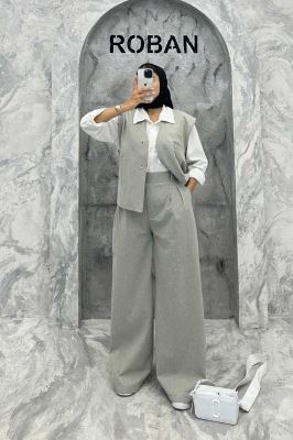 ست ژیله و شلوار تک جیب لینن کاترین