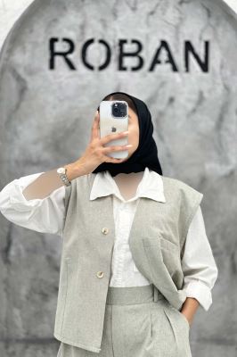 ست ژیله و شلوار تک جیب لینن کاترین