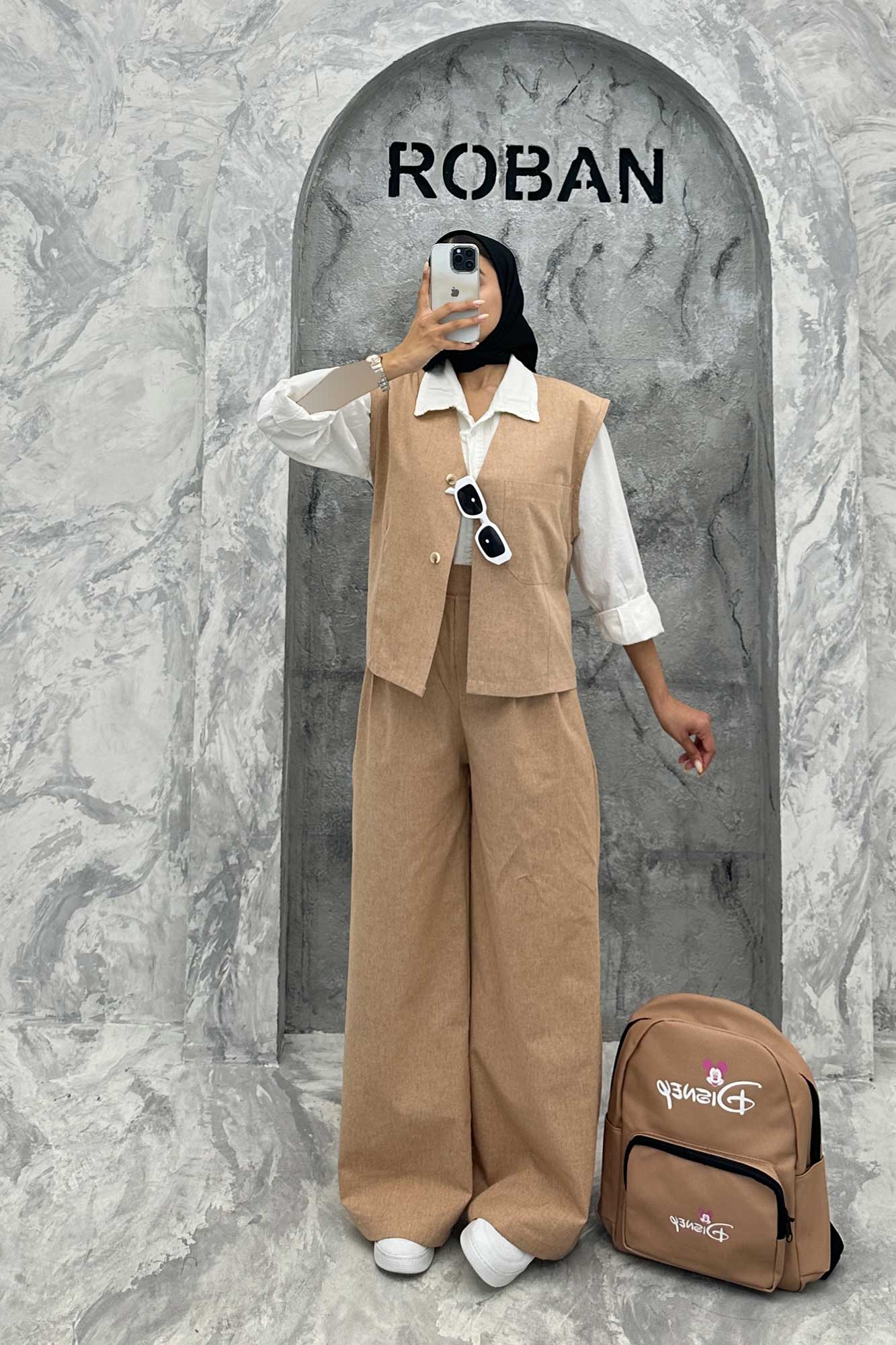 ست ژیله و شلوار تک جیب لینن کاترین