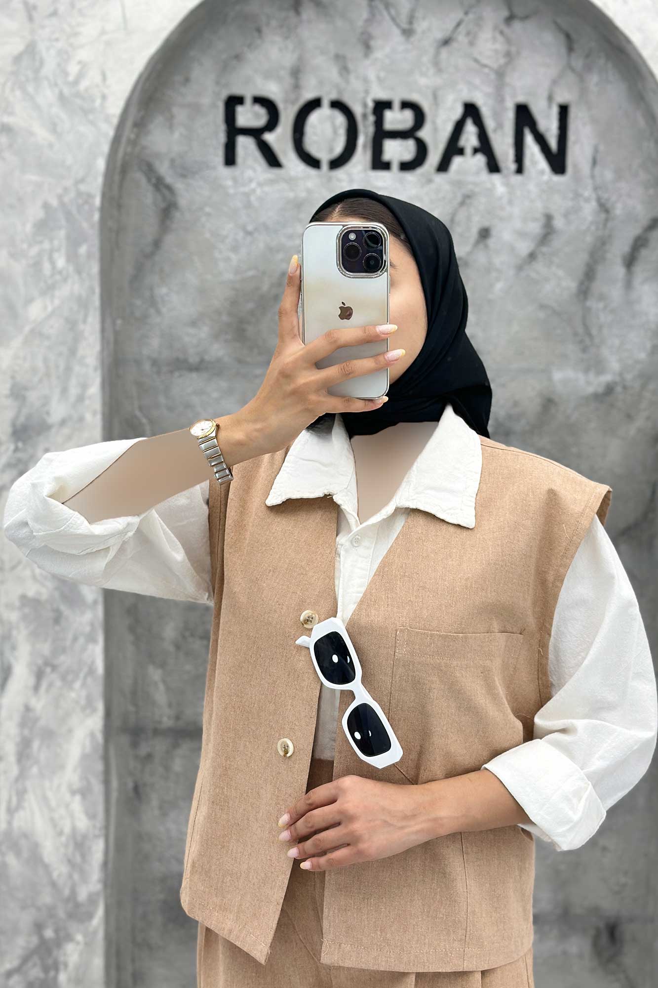 ست ژیله و شلوار تک جیب لینن کاترین