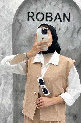 ست ژیله و شلوار تک جیب لینن کاترین