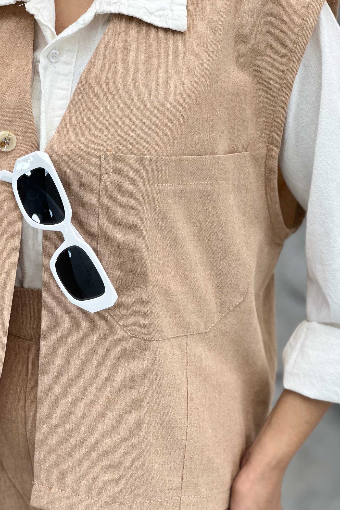 ست ژیله و شلوار تک جیب لینن کاترین