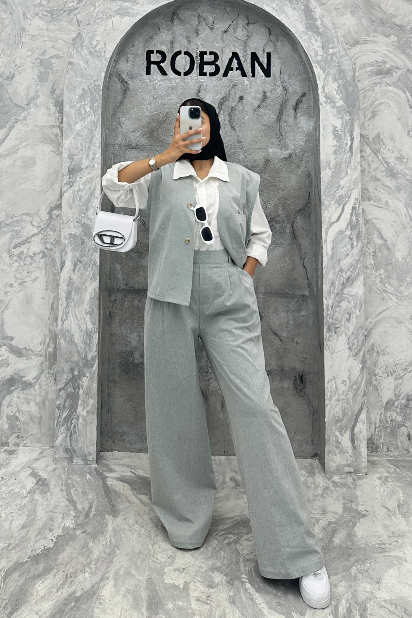 ست ژیله و شلوار تک جیب لینن کاترین