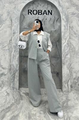 ست ژیله و شلوار تک جیب لینن کاترین