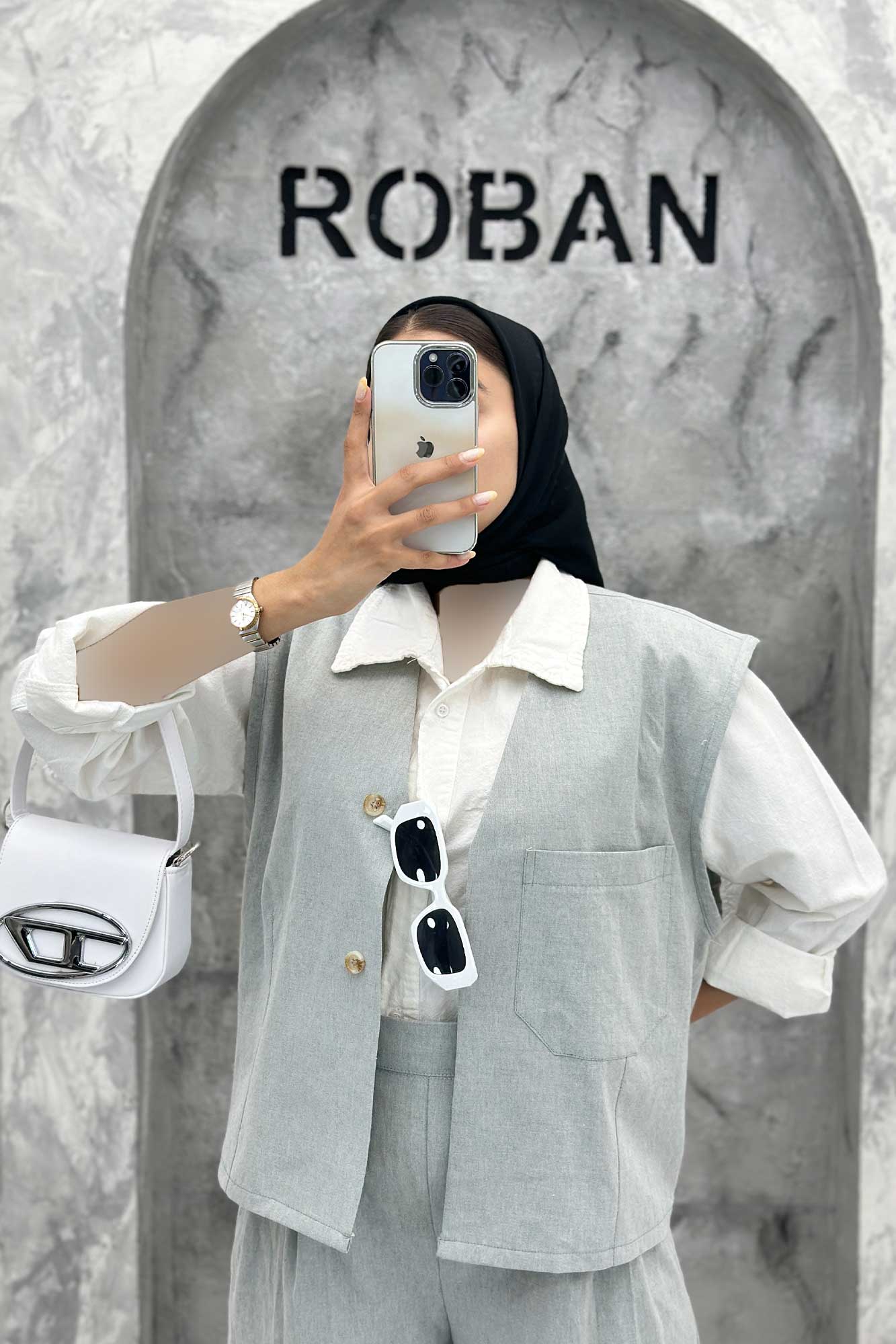 ست ژیله و شلوار تک جیب لینن کاترین