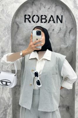 ست ژیله و شلوار تک جیب لینن کاترین