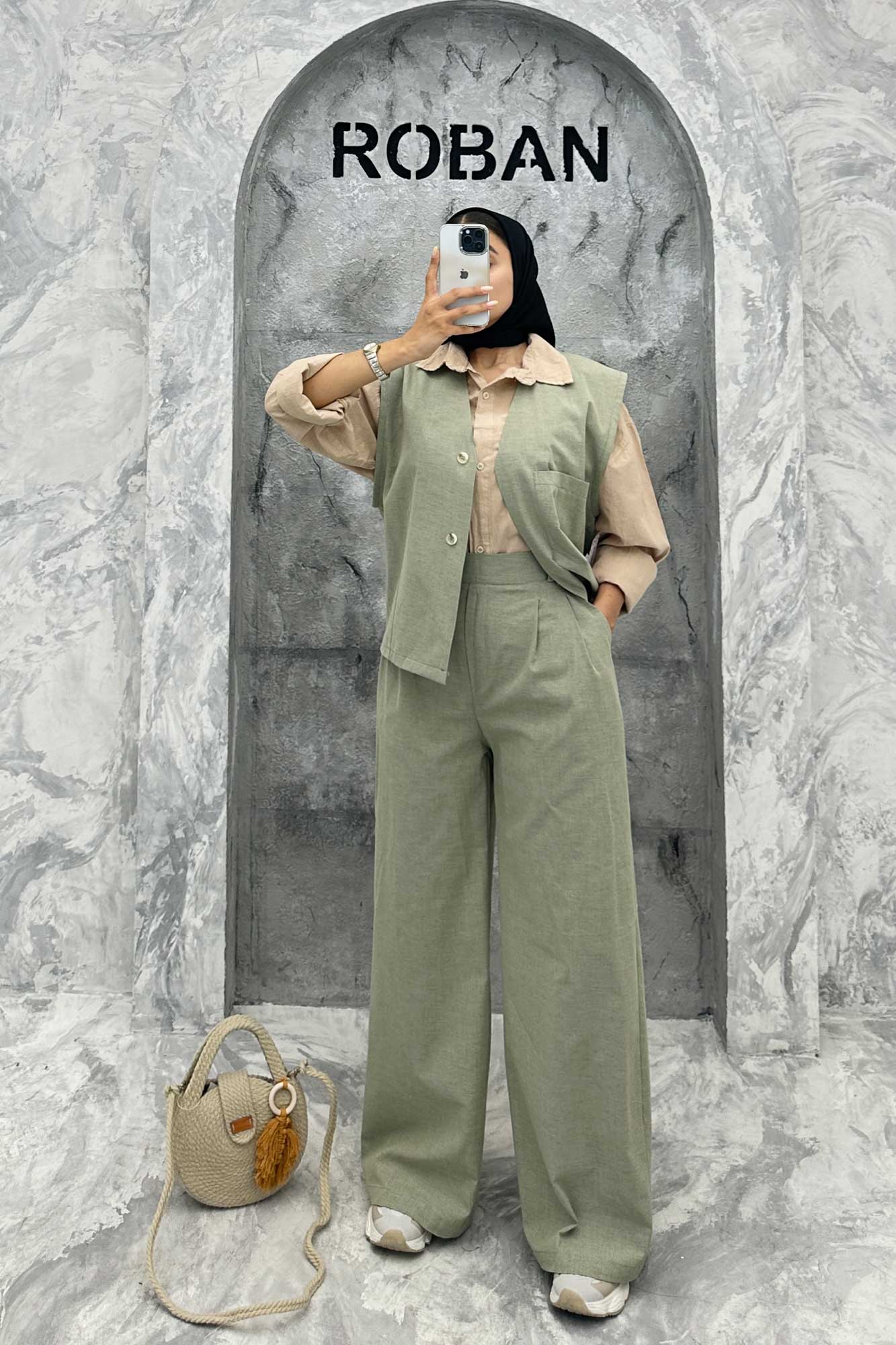 ست ژیله و شلوار تک جیب لینن کاترین