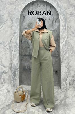 ست ژیله و شلوار تک جیب لینن کاترین