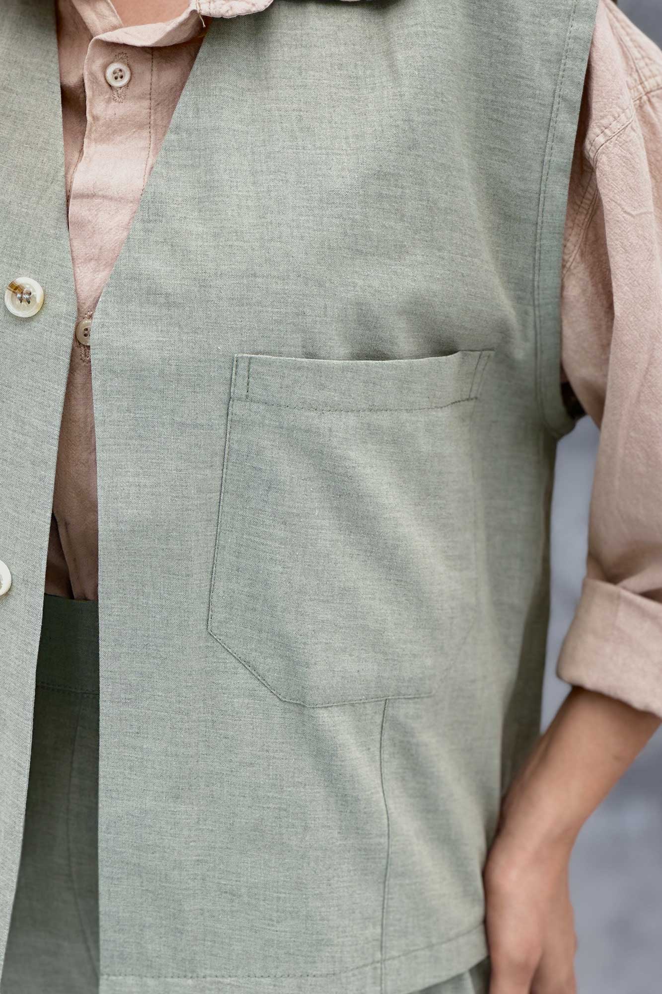 ست ژیله و شلوار تک جیب لینن کاترین