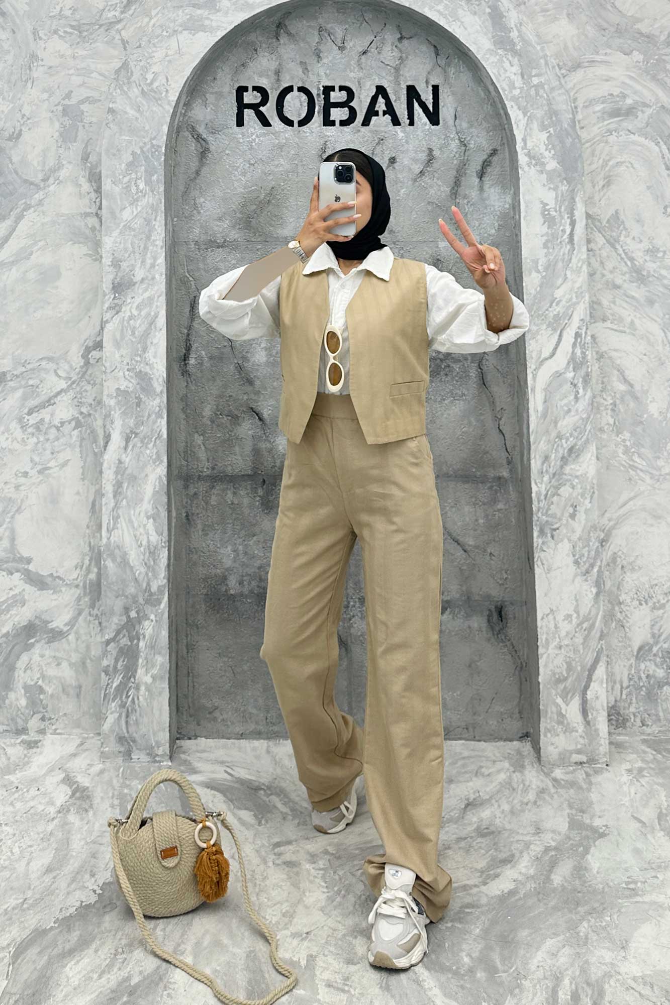 ست ژیله و شلوار جیب فیلتو لینن ژاکارد