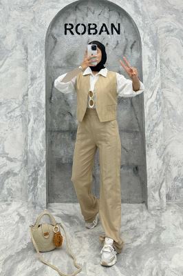 ست ژیله و شلوار جیب فیلتو لینن ژاکارد