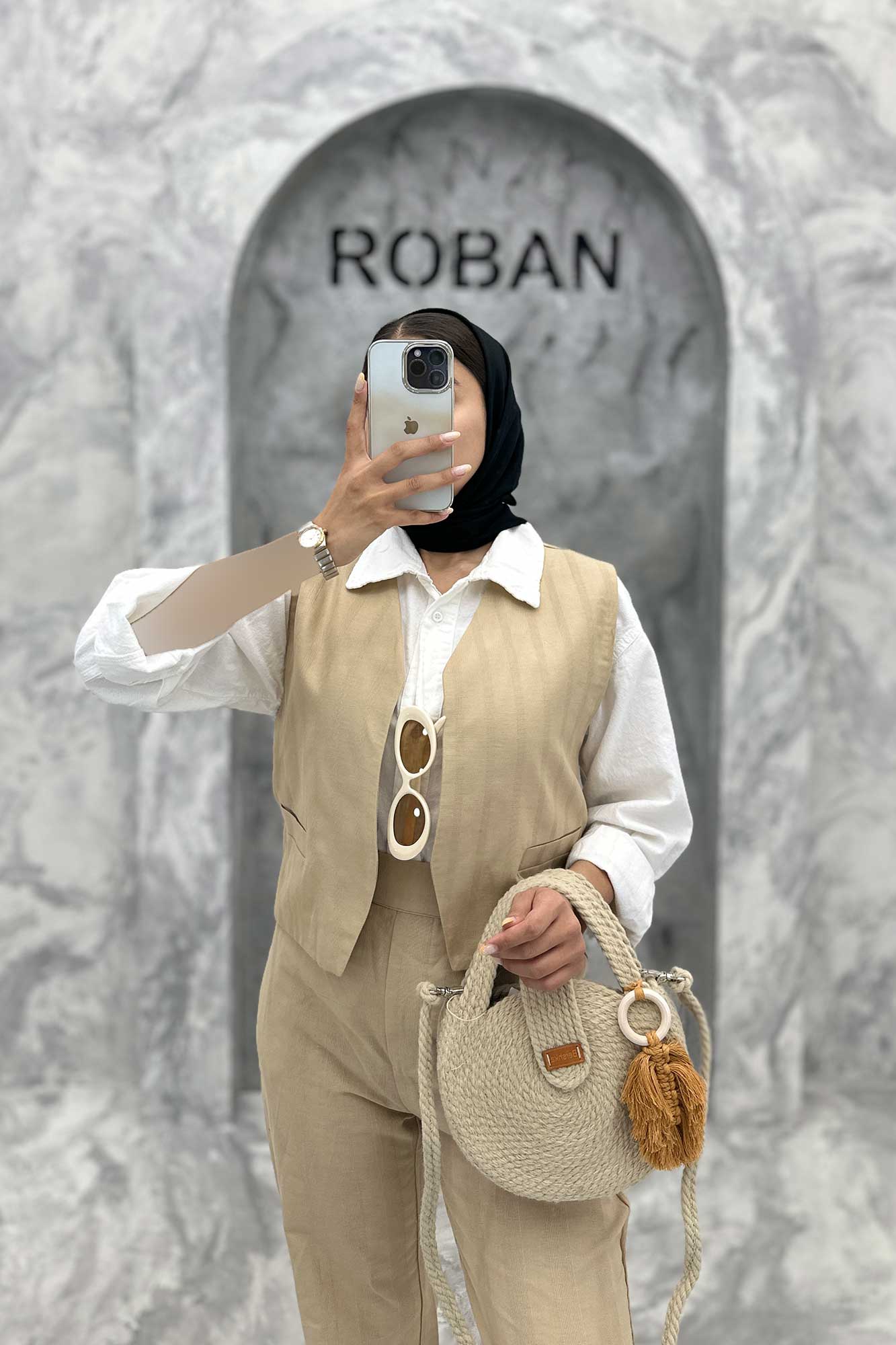 ست ژیله و شلوار جیب فیلتو لینن ژاکارد