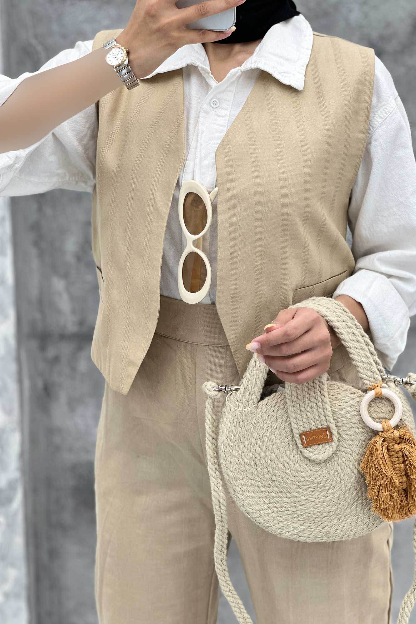 ست ژیله و شلوار جیب فیلتو لینن ژاکارد