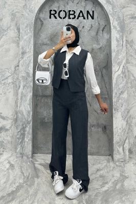 ست ژیله و شلوار جیب فیلتو لینن ژاکارد