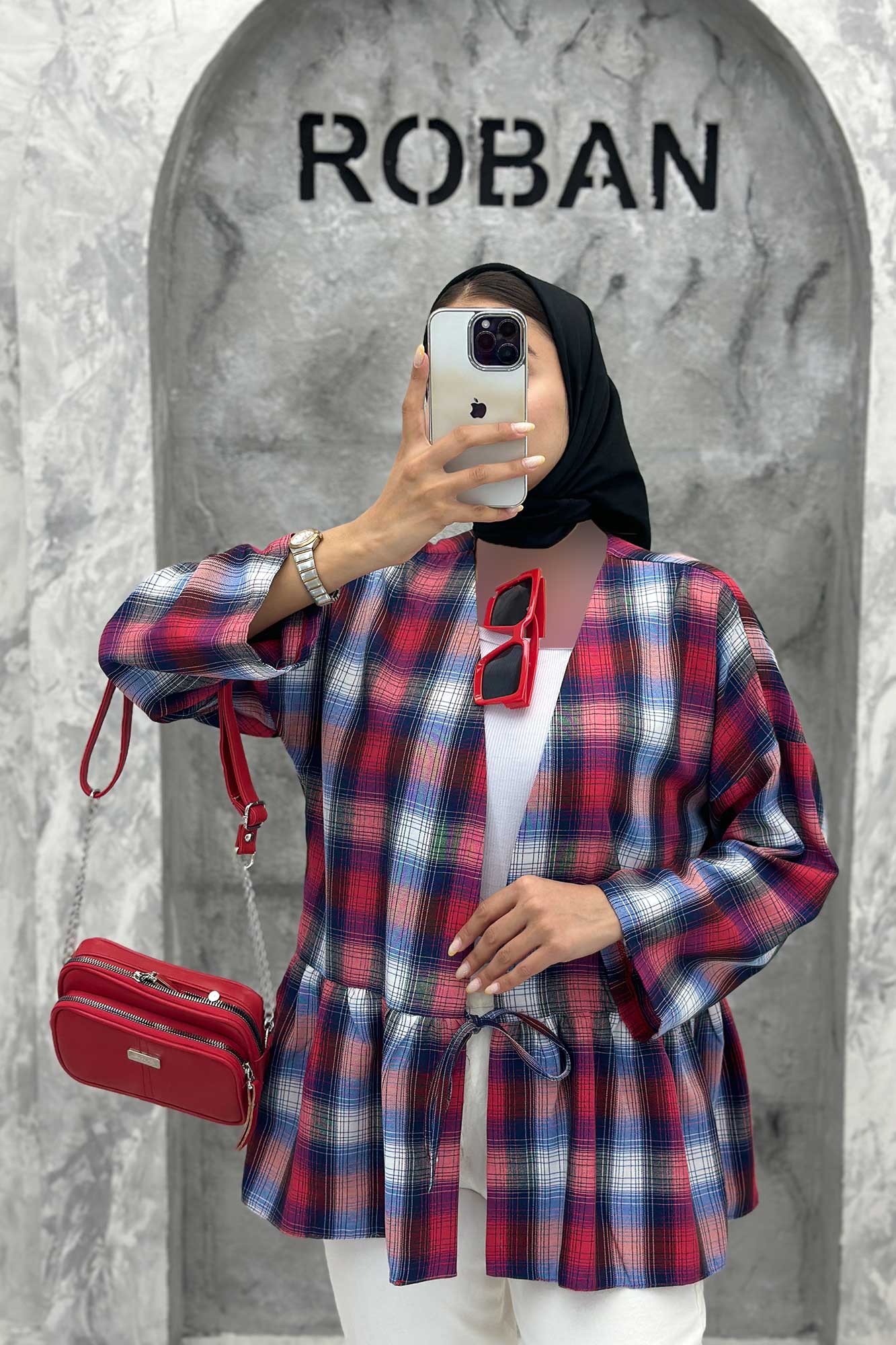 مانتو چین دار تک بند چهارخانه