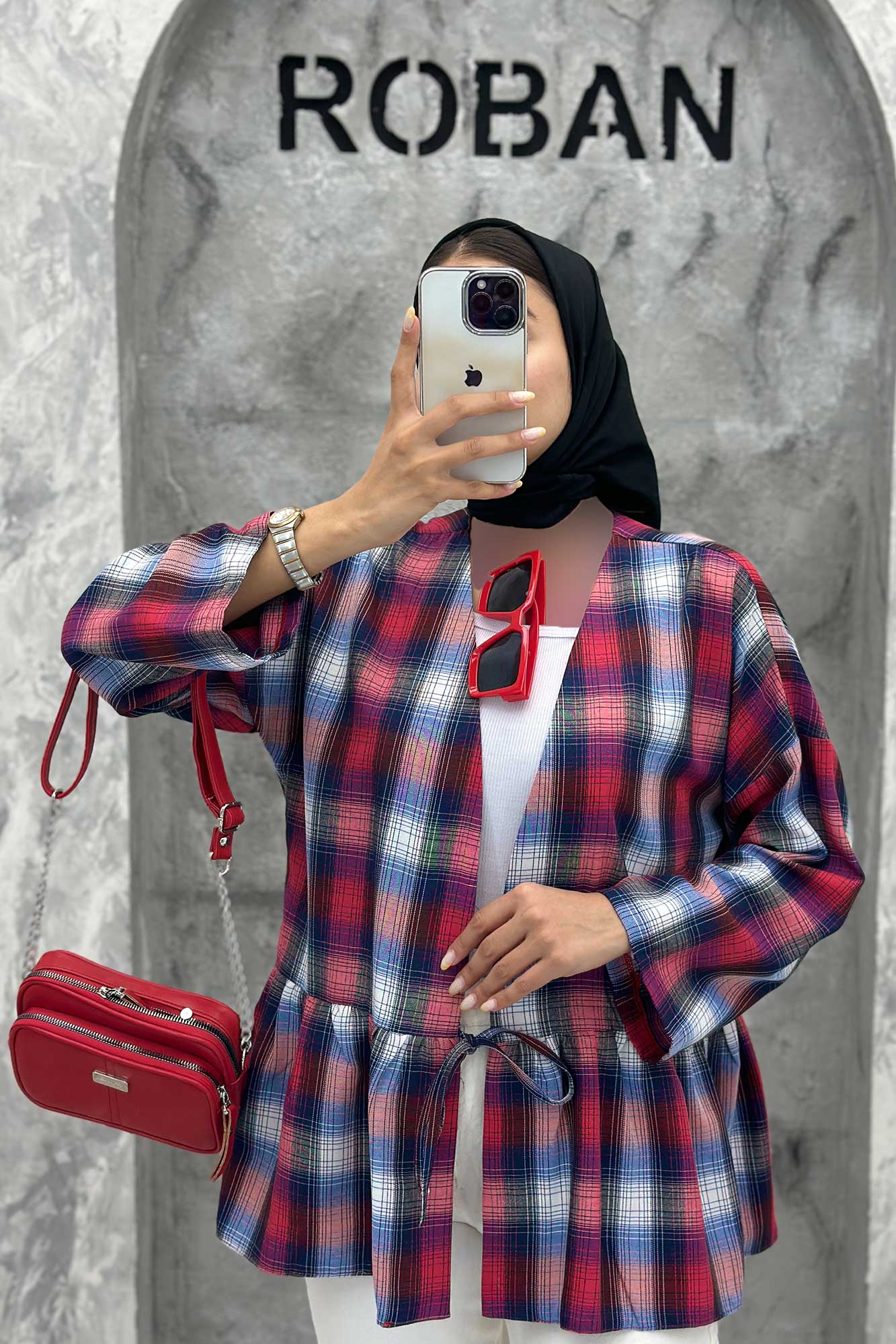 مانتو چین دار تک بند چهارخانه