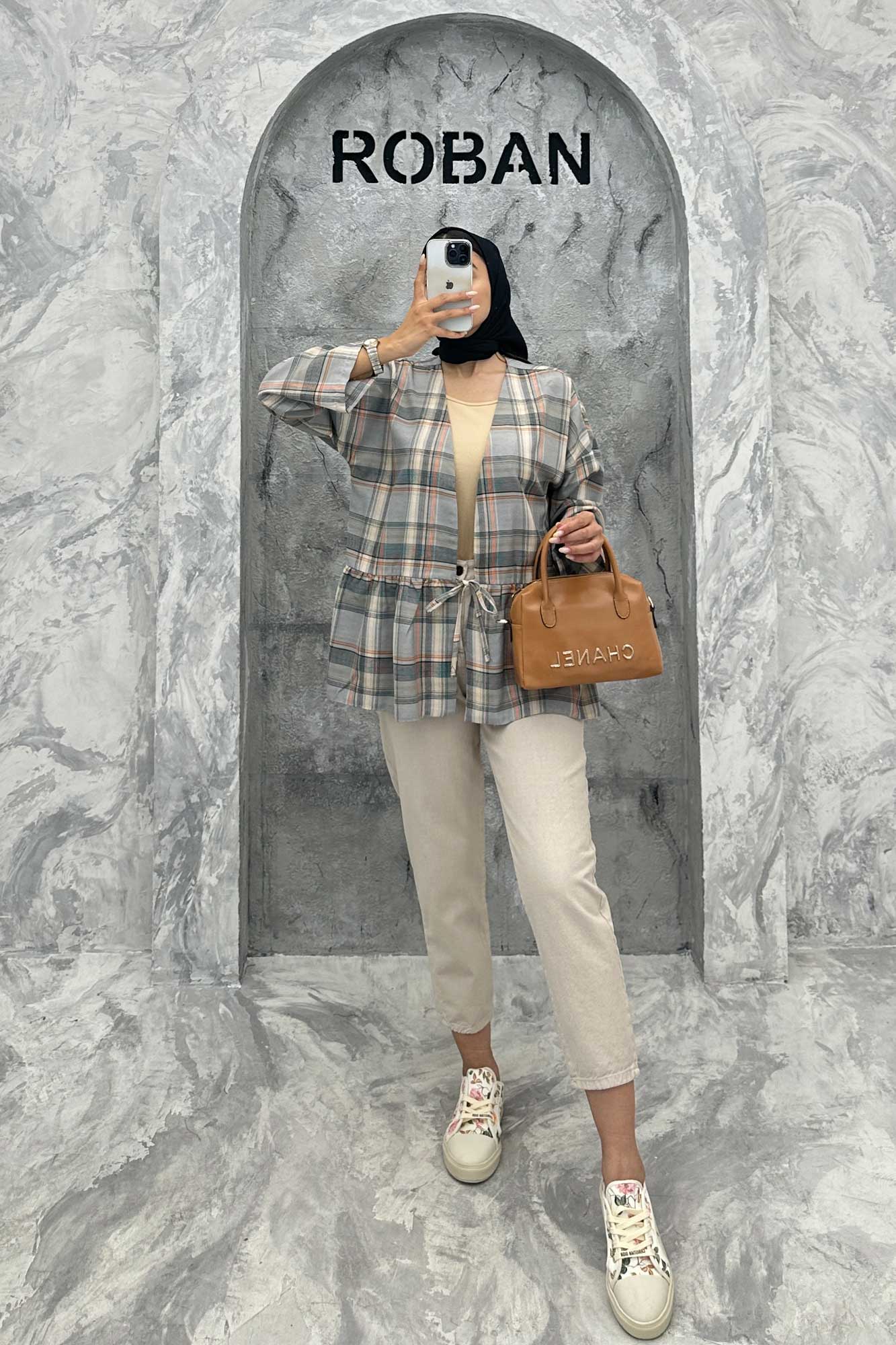 مانتو چین دار تک بند چهارخانه