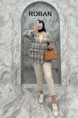 مانتو چین دار تک بند چهارخانه