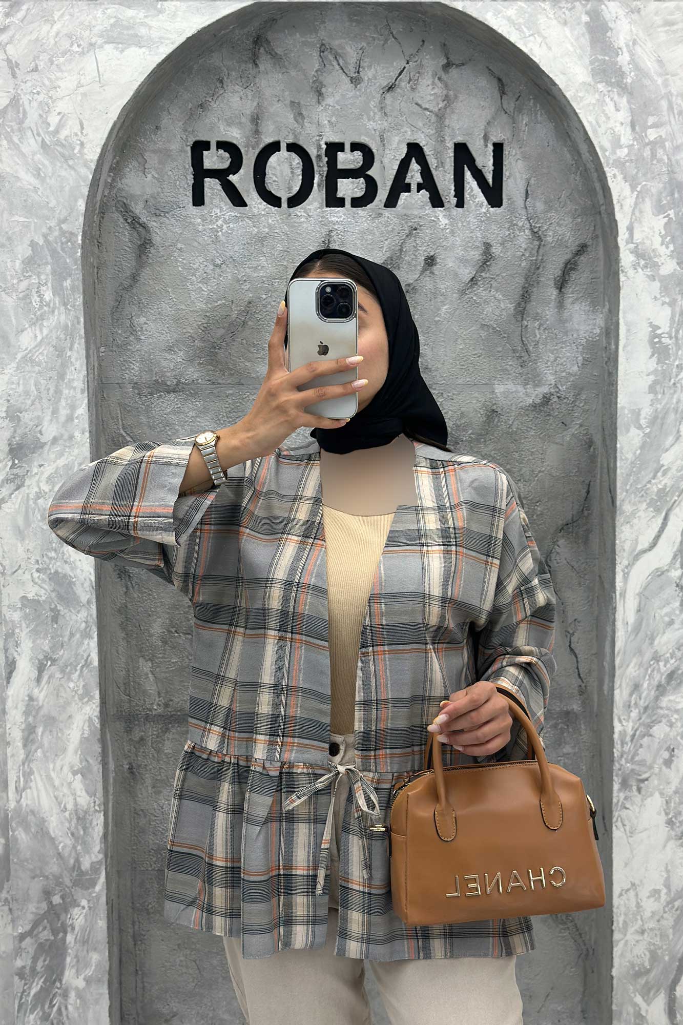 مانتو چین دار تک بند چهارخانه