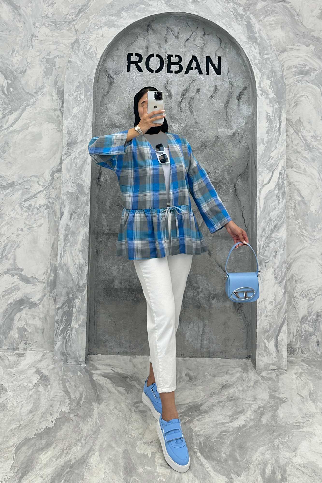 مانتو چین دار تک بند چهارخانه