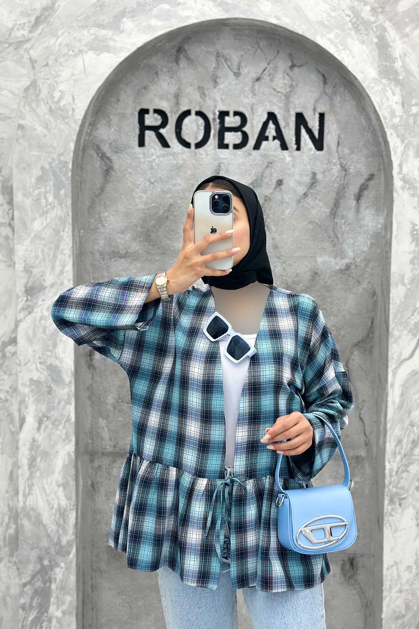 مانتو چین دار تک بند چهارخانه