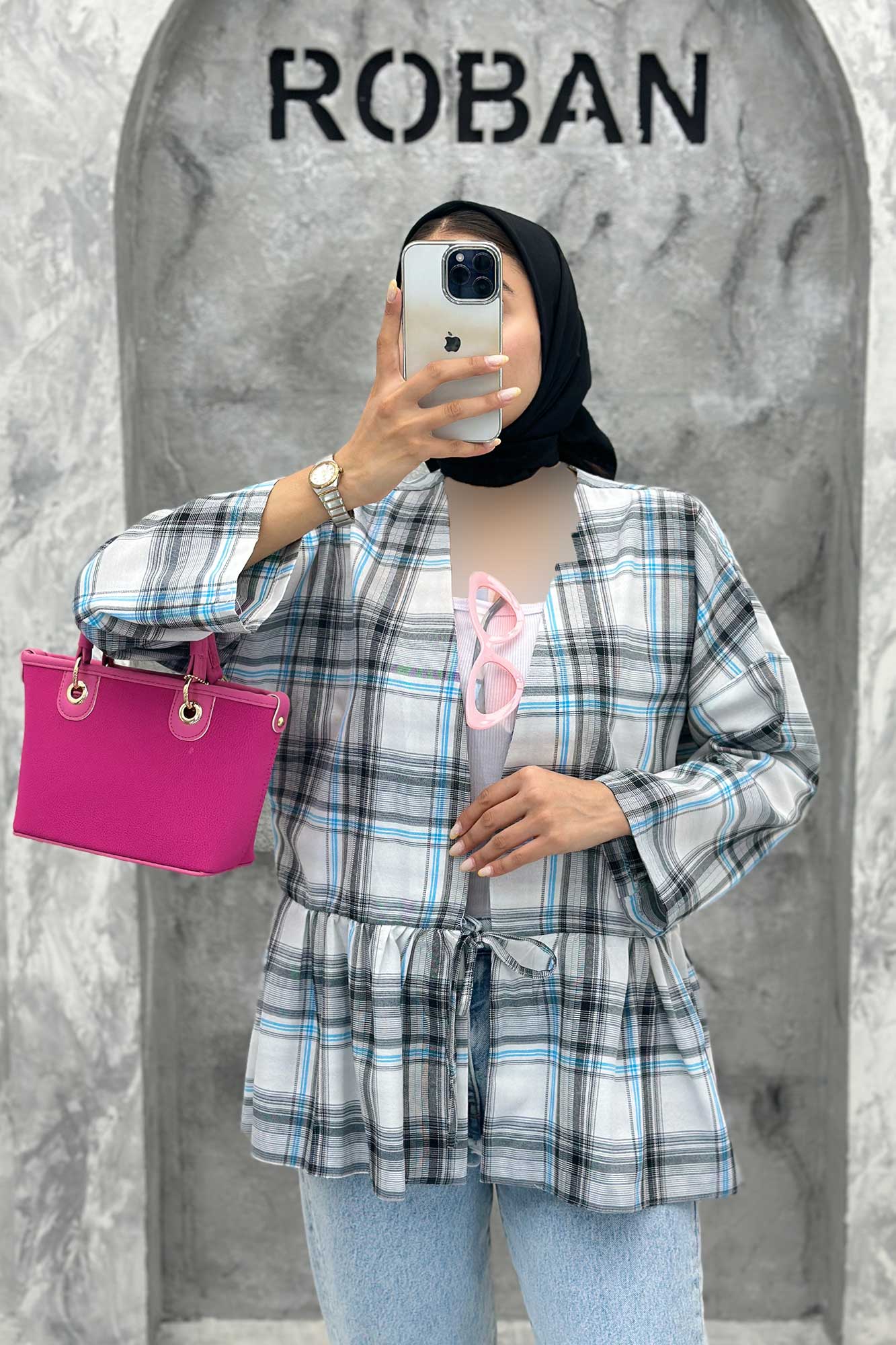 مانتو چین دار تک بند چهارخانه