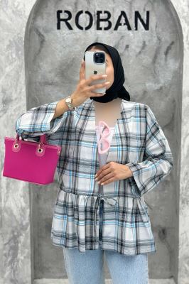 مانتو چین دار تک بند چهارخانه