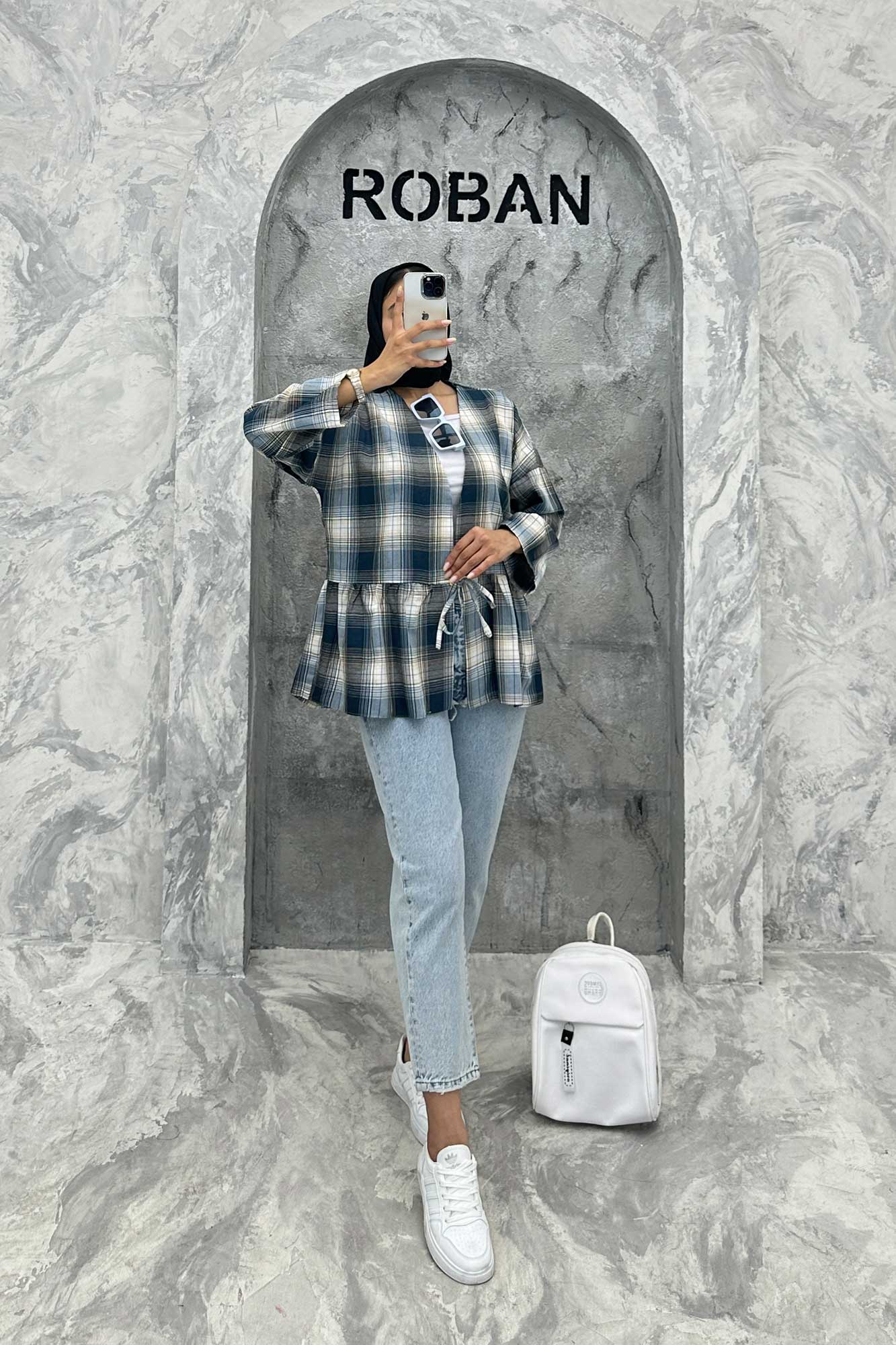 مانتو چین دار تک بند چهارخانه