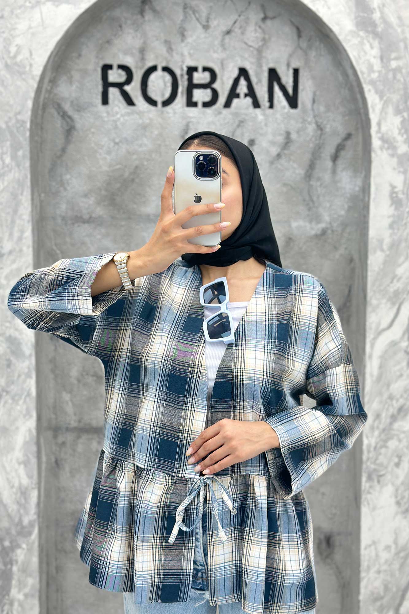 مانتو چین دار تک بند چهارخانه