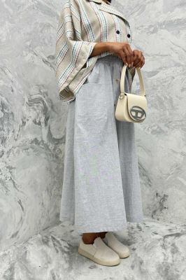 دامن لینن بلند جلو چاکدار دورکش