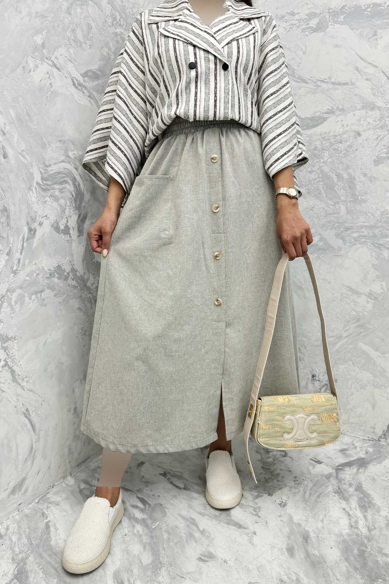 دامن لینن بلند جلو چاکدار دورکش