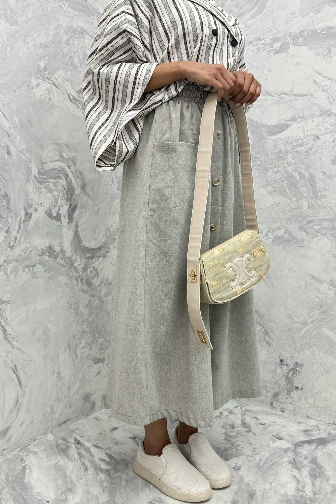 دامن لینن بلند جلو چاکدار دورکش