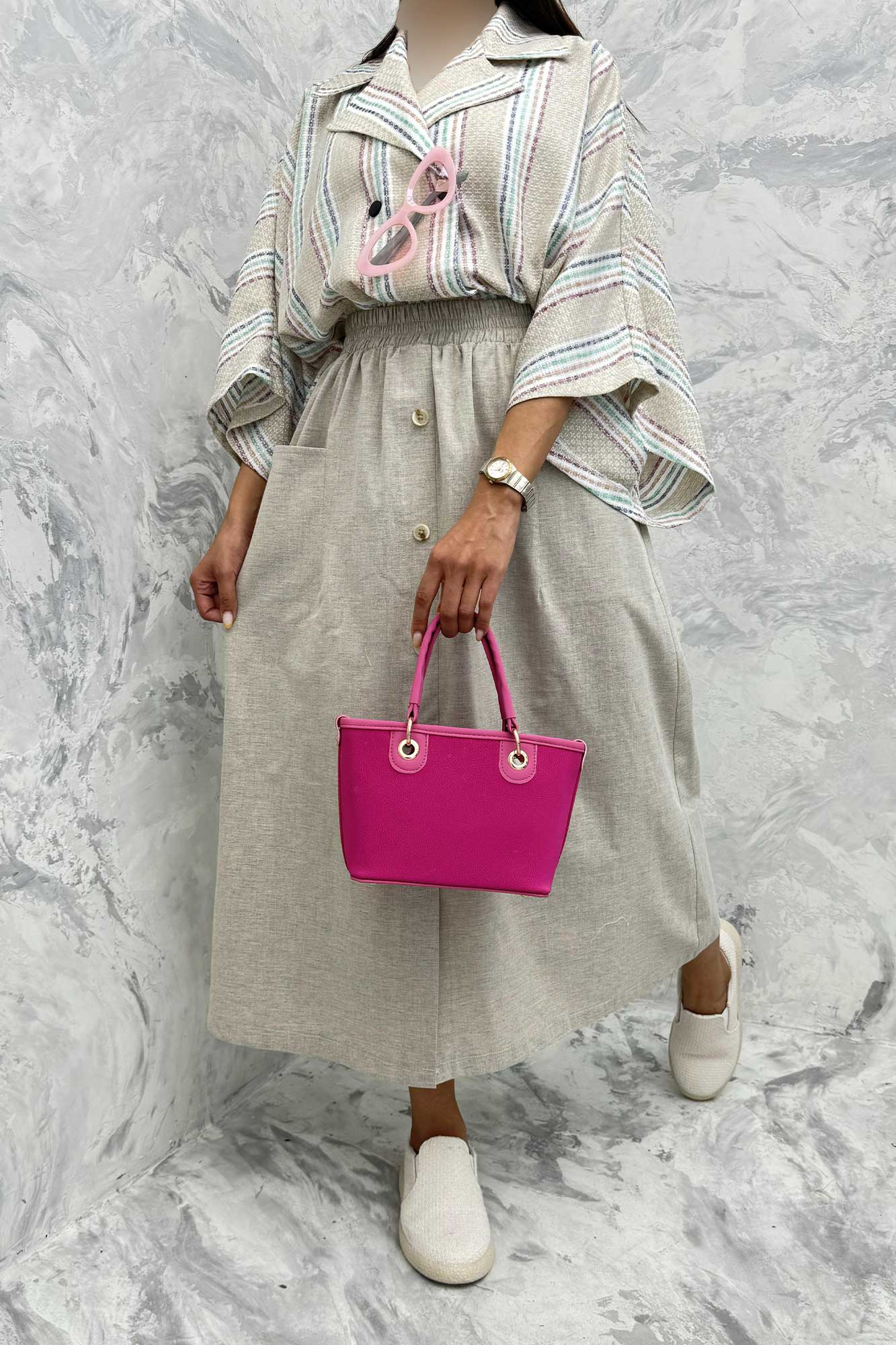 دامن لینن بلند جلو چاکدار دورکش