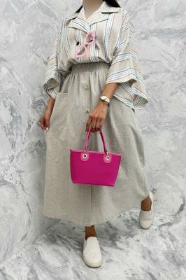 دامن لینن بلند جلو چاکدار دورکش