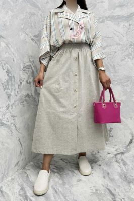 دامن لینن بلند جلو چاکدار دورکش