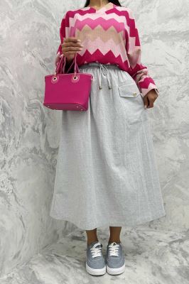 دامن لینن بلند جیب پاکتی