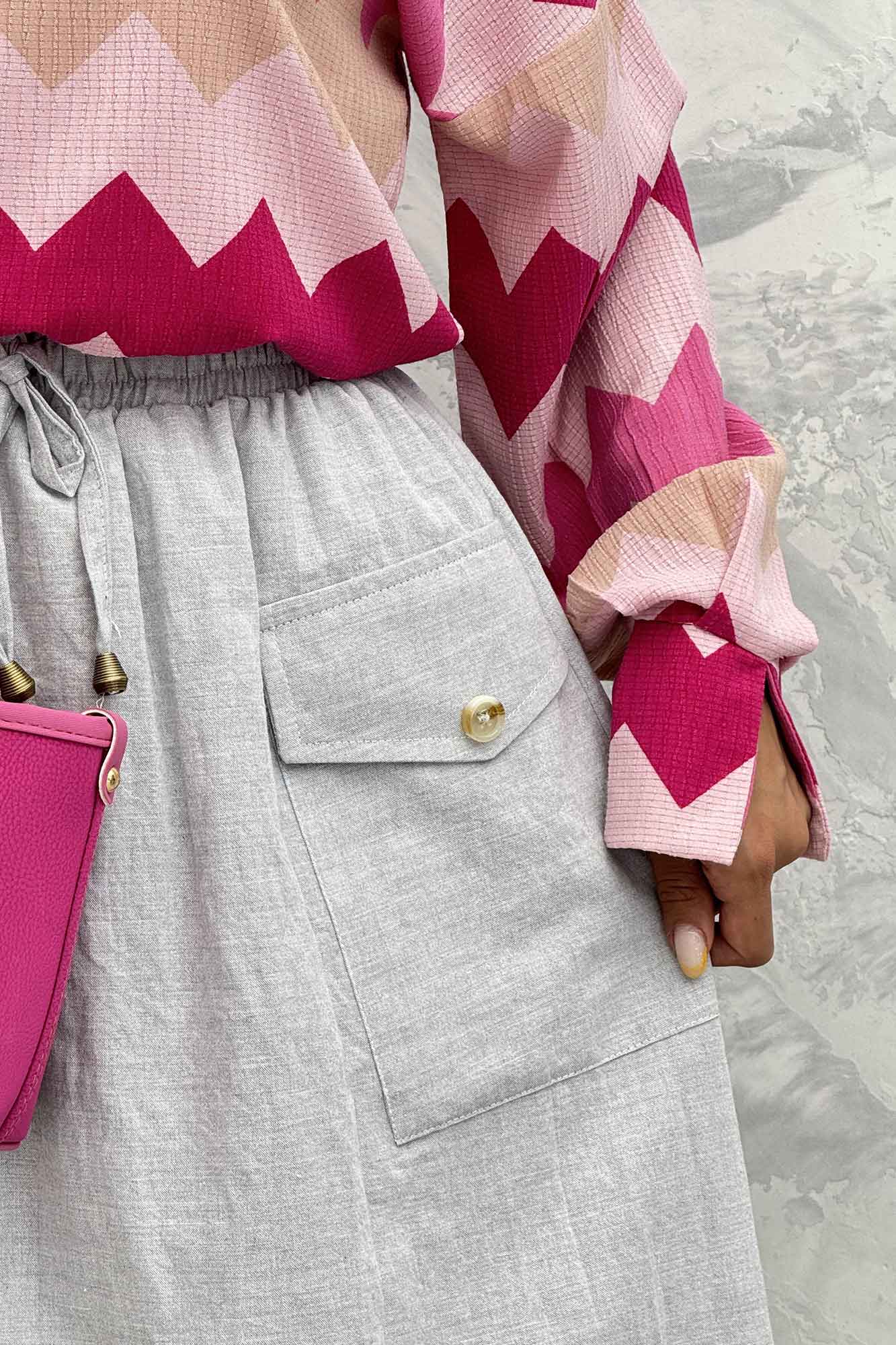 دامن لینن بلند جیب پاکتی