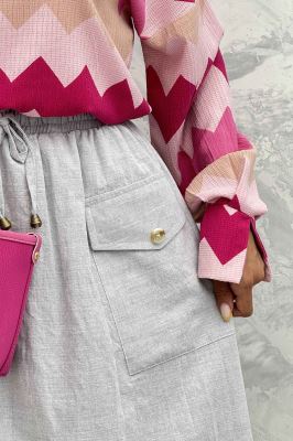 دامن لینن بلند جیب پاکتی