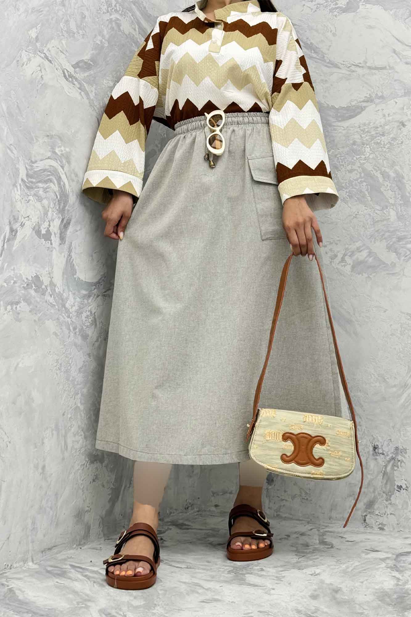 دامن لینن بلند جیب پاکتی